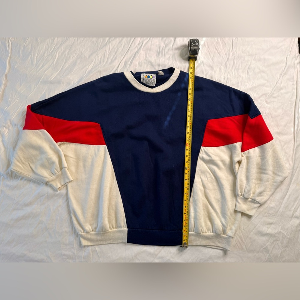 Big Man Shades Colorblock Sweatshirt Red White Navy 90s Retro Acrylic Pullover - Picture 8 of 10